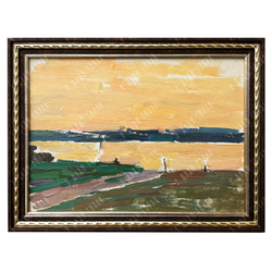 Динес Ю. С. Волга вечером. Этюд в желтых тонах. Картон, масло. 1959 г.