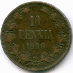 10 пенни 1900 год. Россия для Финляндии (Вензель Николая II). F-VF