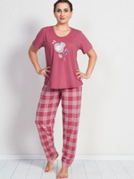 Женский комплект с брюками в крупную клетку (Размер: XXXL) (Цвет: голубой)