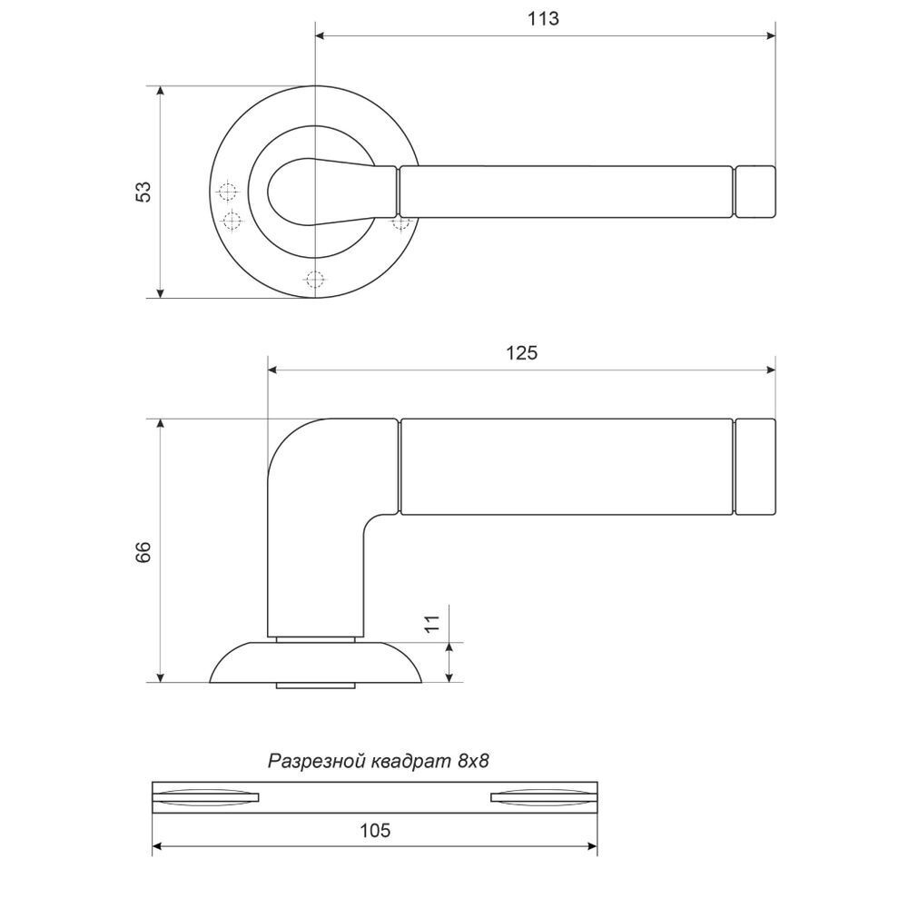 Ручка дверная Стандарт, СТАНДАРТ 28 SN/CP мат.никель/хром квадрат 105мм Комплект ручек (40,20), 0001