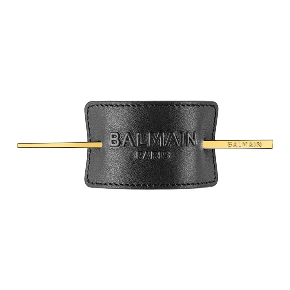 Balmain Hair Couture Заколка со шпилькой черная с лого Genuine Leather Signature Hair Barrette Black