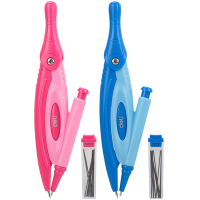 Циркуль Deli "Pioneer", 2 предмета, пластиковый футляр, ассорти