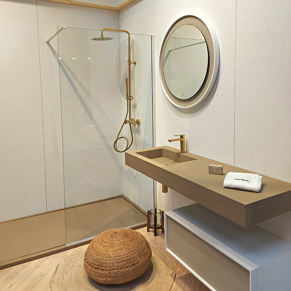 Душевая термостатическая система без излива с регулировкой высоты TZAR 345402RM250OC золото