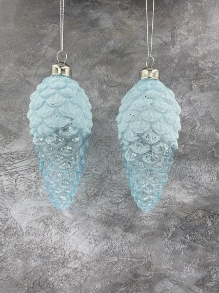 Набор елочных шишек Лесная Прохлада 14х6 см., голубой, стекло, 3 шт., Christmas DeLuxe (13121)