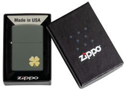 Зажигалка Zippo Four Leaf Clover с покрытием Green Matte, латунь/сталь, зеленая, 38x13x57 мм