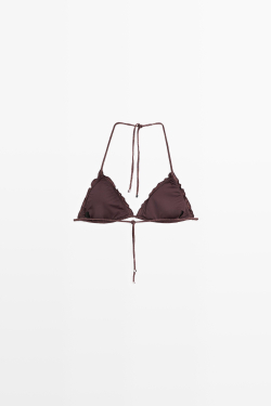 Massimo Dutti Топ бикини с оборками и блестками, коричневый