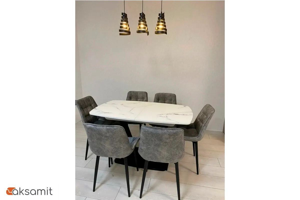 Стол кухонный обеденный раздвижной Чёрный Муар/Стекло Чёрный Мрамор, Салерно, 120х80х75 см