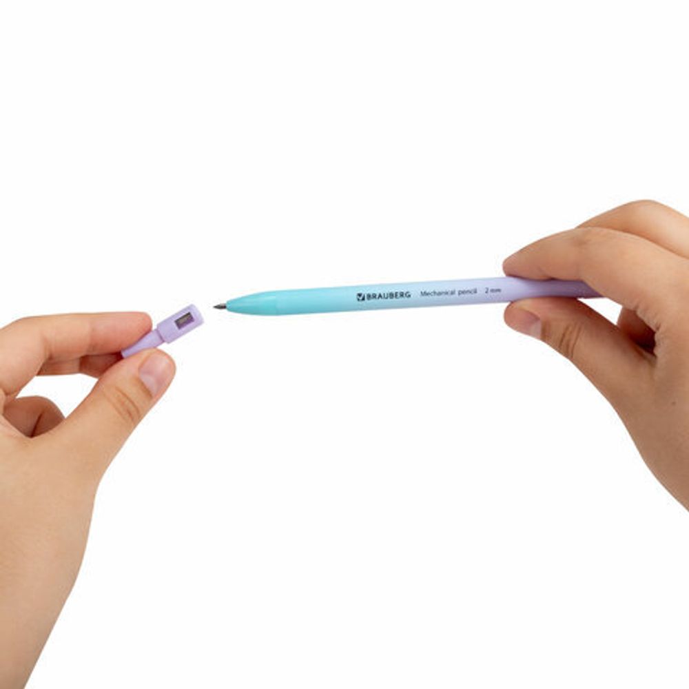 Карандаш механический цанговый 2 мм, BRAUBERG "Grade" PASTEL, HB, встроенная точилка, корпус ассорти, 181961