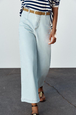 ZARA ДЖИНСЫ Z1975 WIDE LEG CROPPED С ВЫСОКОЙ ПОСАДКОЙ И РЕМНЕМ, ГОЛУБОЙ