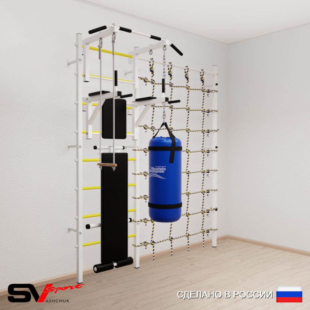 Шведская стенка Sv Sport 58320 (Турник стандарт/Брусья/Скамья/Трапеция/Цепь/Мешок 22кг/Канатный лаз)