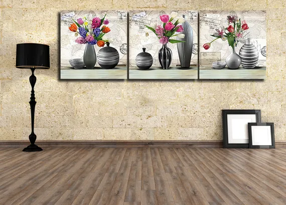 Модульная картина "Вазы с цветами триптих"