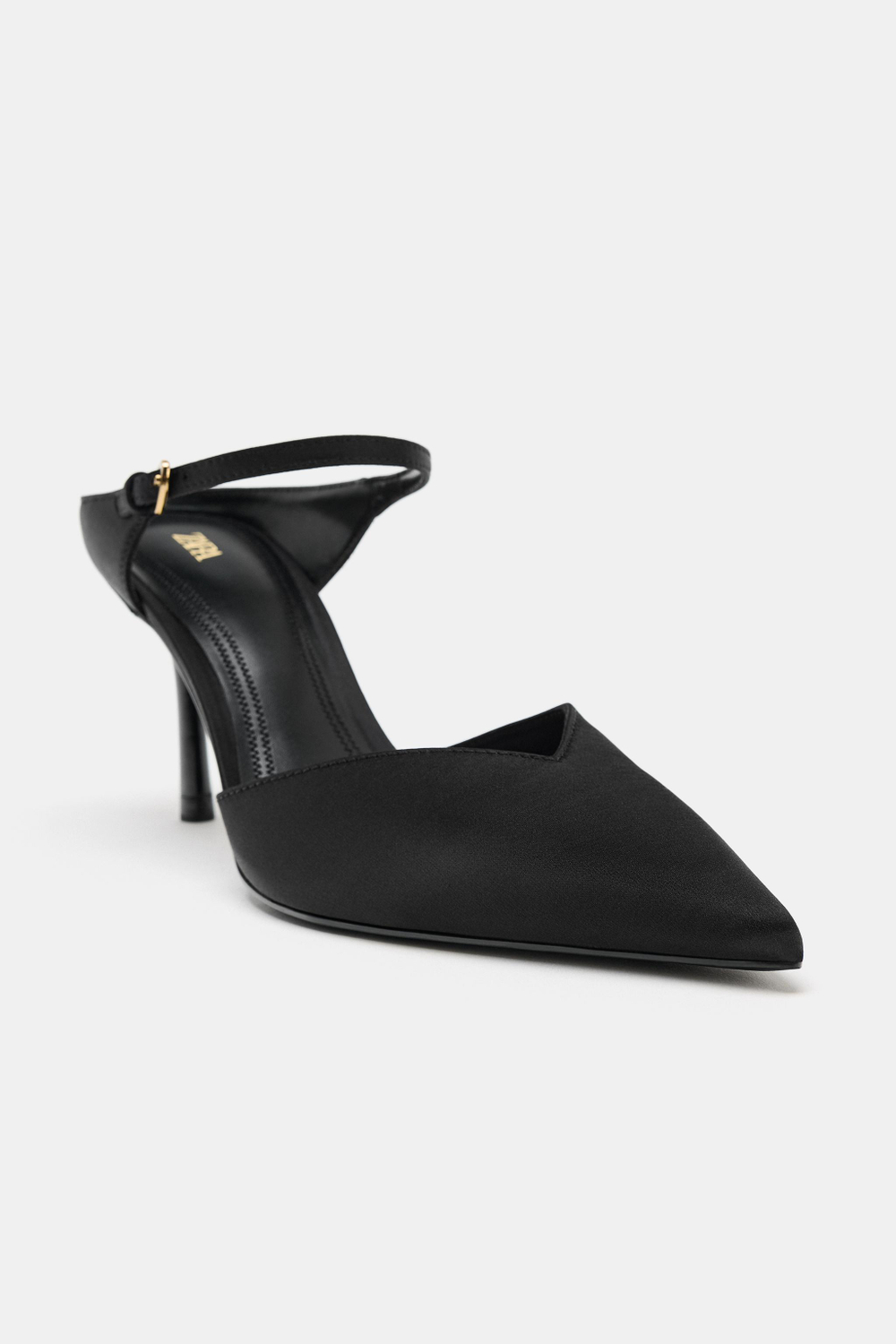 ZARA ТУФЛИ НА КАБЛУКЕ С ДЕКОРАТИВНОЙ ПРЯЖКОЙ, ЧЕРНЫЙ