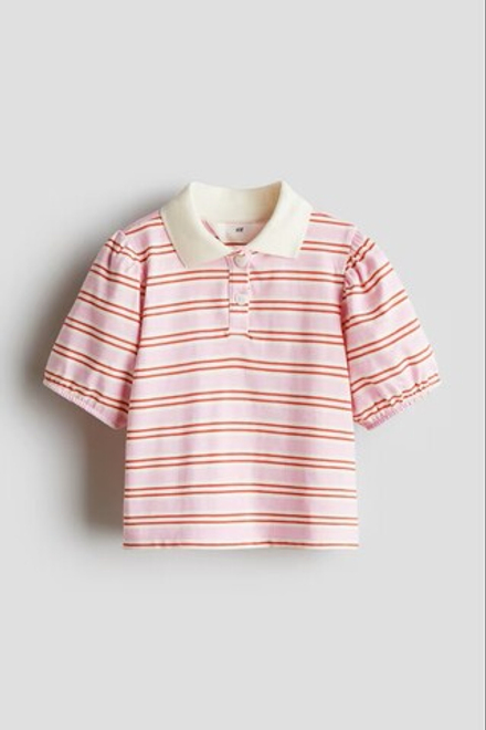 H&M Футболка-поло с объёмными рукавами, светло-розовый