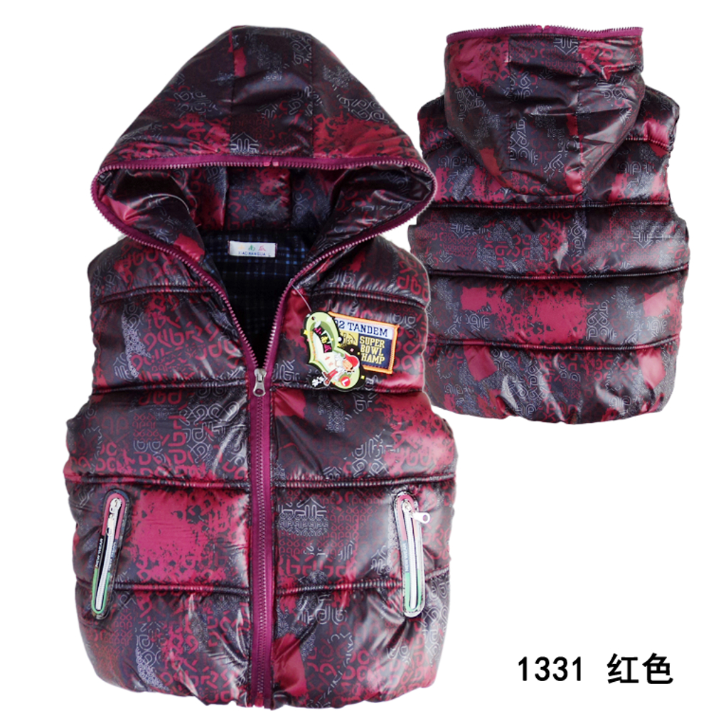 Жилет болоневый с капюшоном и аппликацией