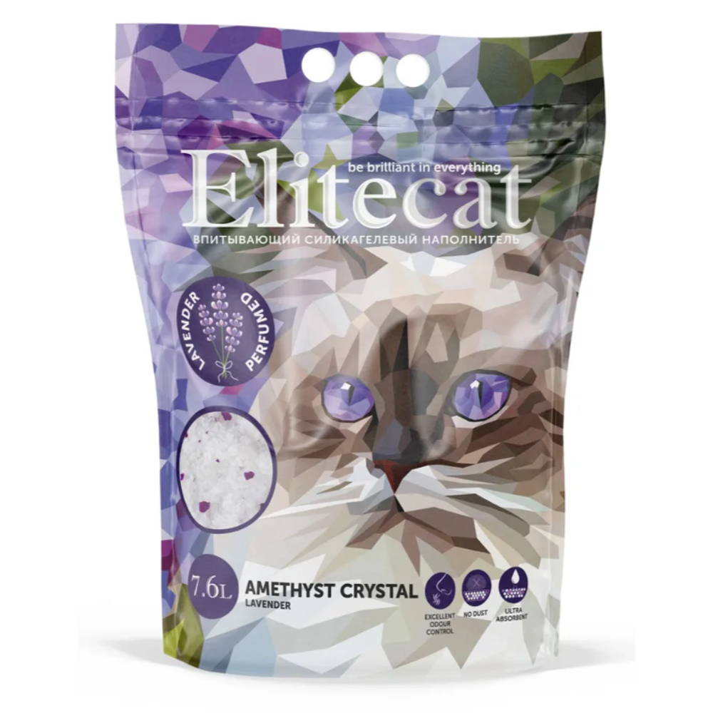Elitecat наполнитель впитывающий силикагель "crystal lavender", 7.6л