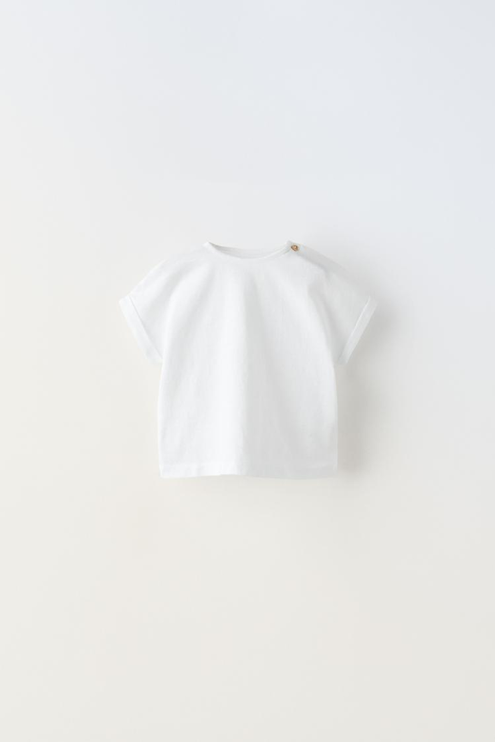 ZARA ФУТБОЛКА С ПУГОВИЦАМИ, ЖЕЛТОВАТО-БЕЛЫЙ