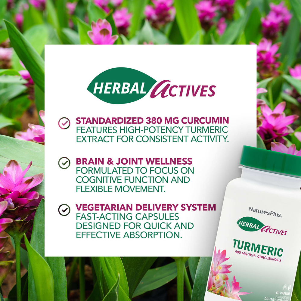 NaturesPlus, Herbal Actives, куркума, 400 мг, 60 капсул