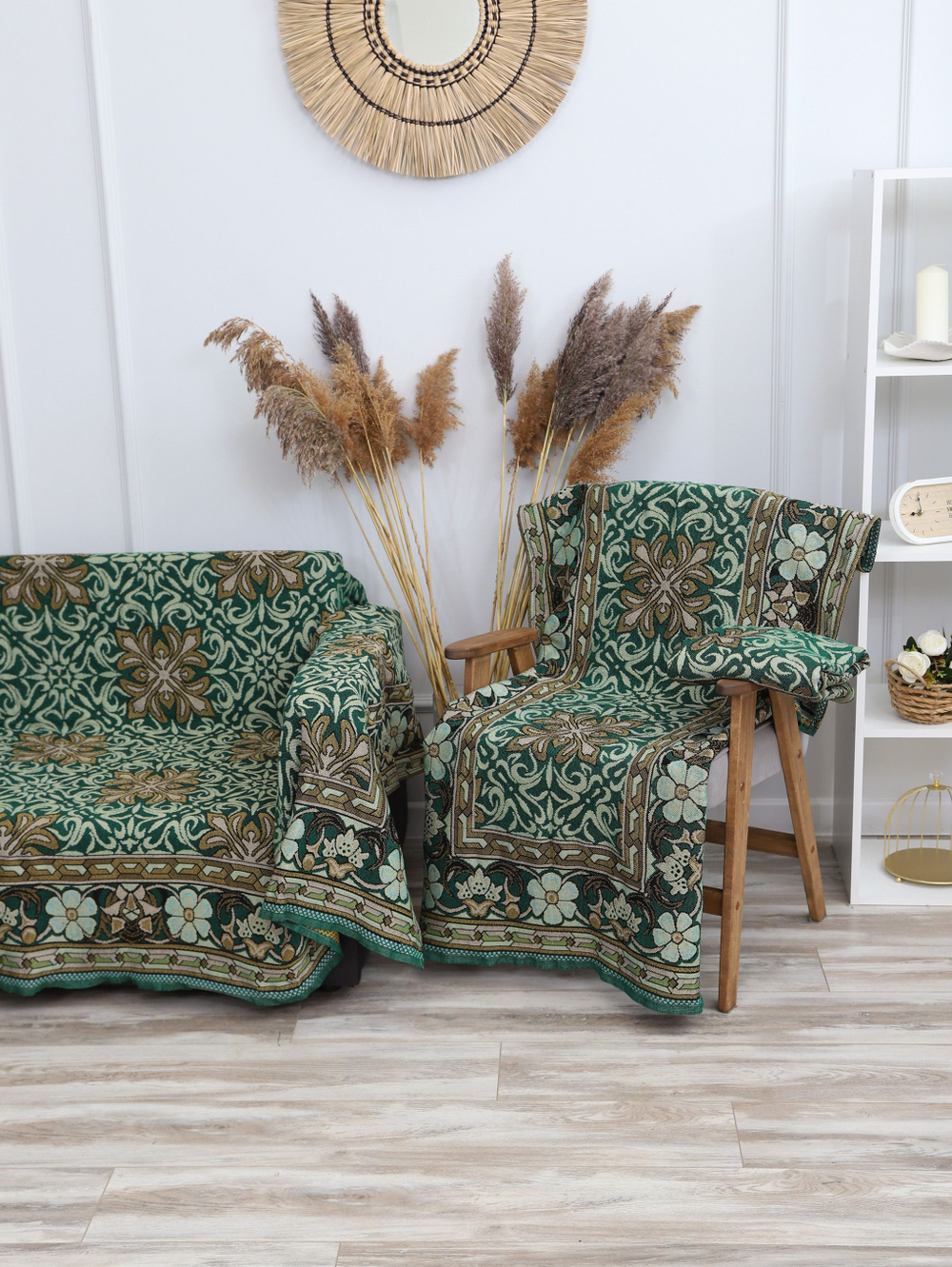 Накидки на диван и кресла комплект, комплект покрывало 200х210 и 2 дивандека для кресла 65х198