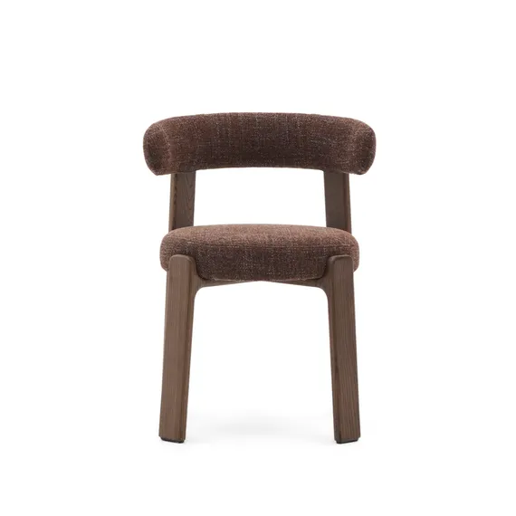 Стул Granite на 4 ножках из коричневого шенилла и массива ясеня в отделке орех