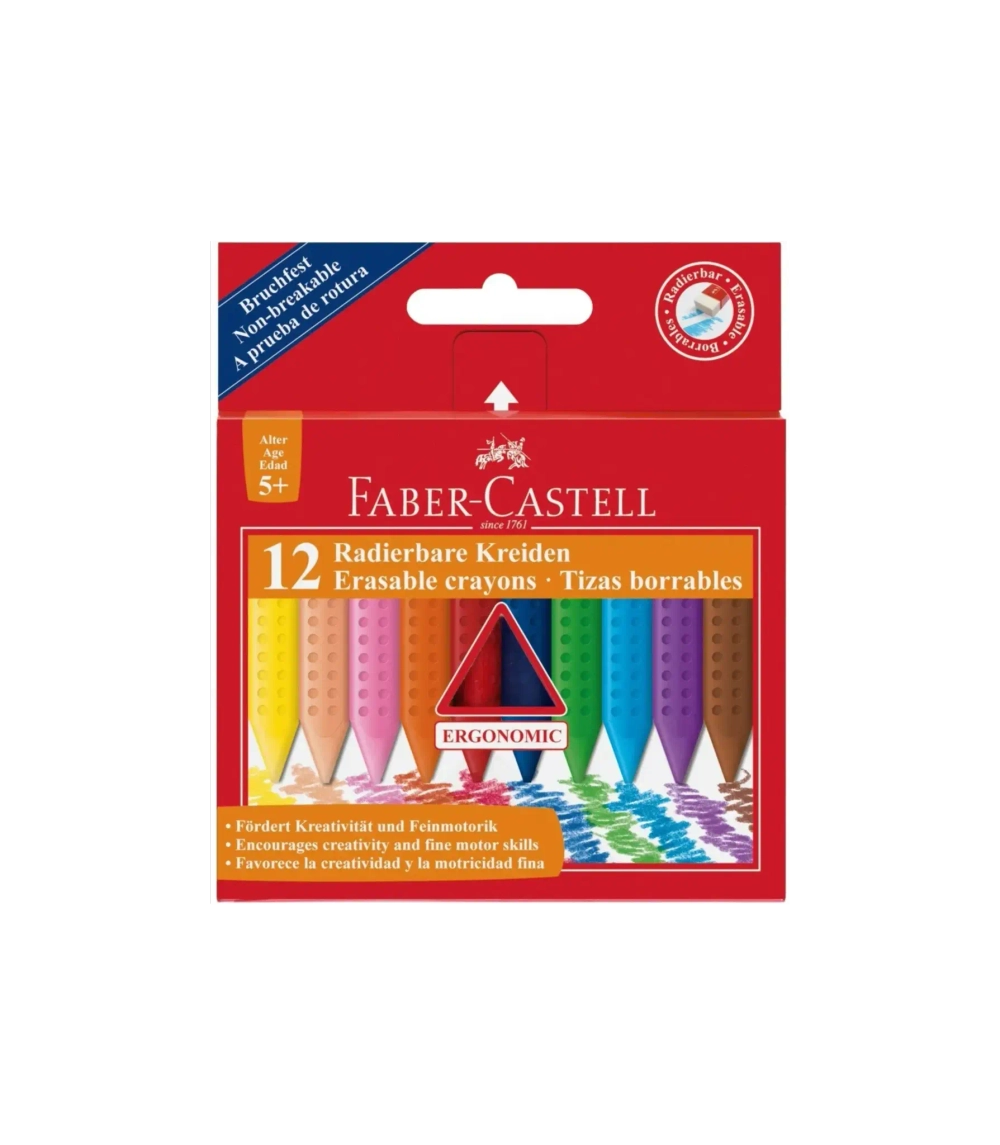 Мелки воск. 12 цв. Faber-Castell трехгранные стирающие к/к 122520