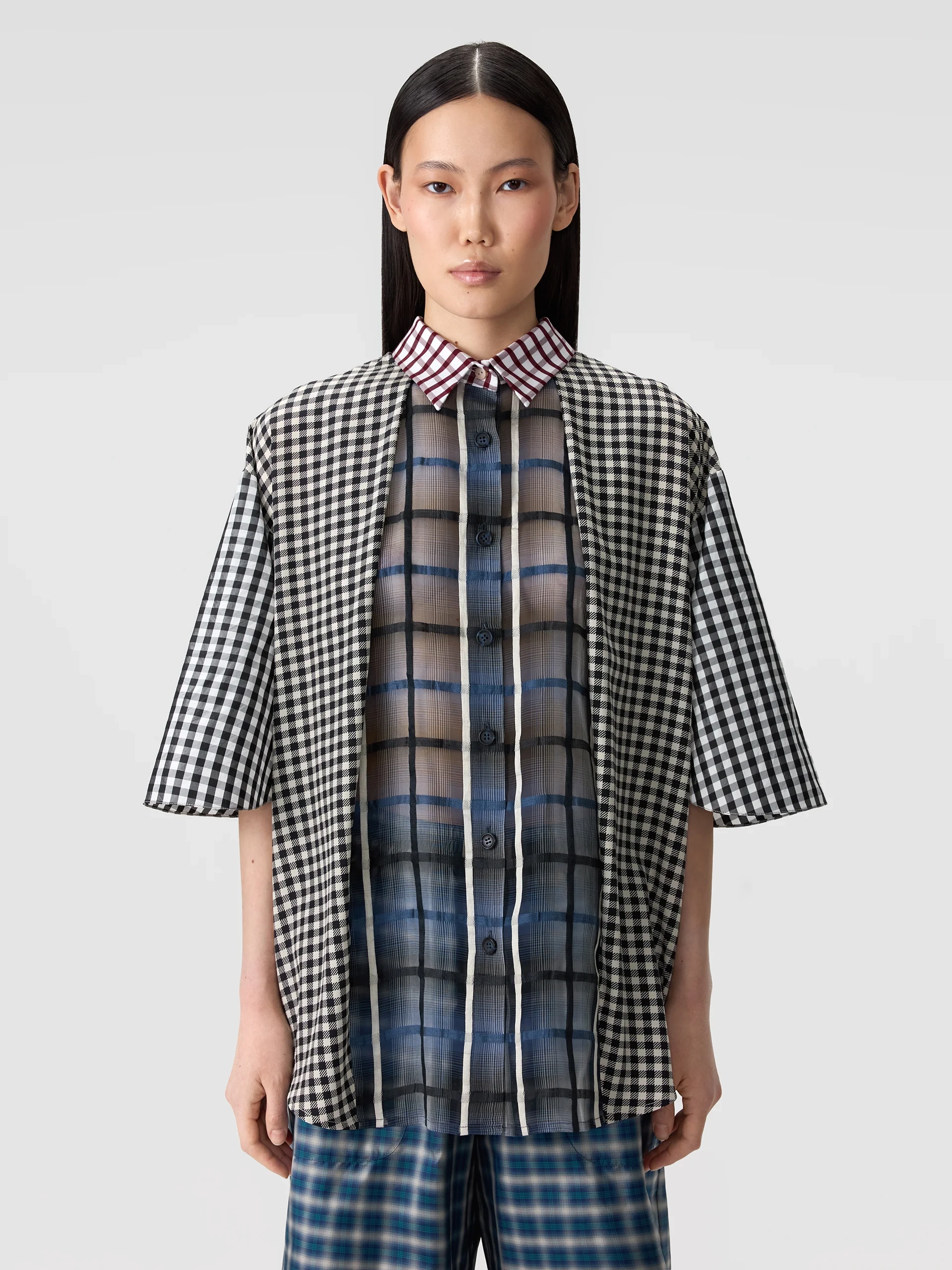 Рубашка со складками из разных тканей OLA OLA