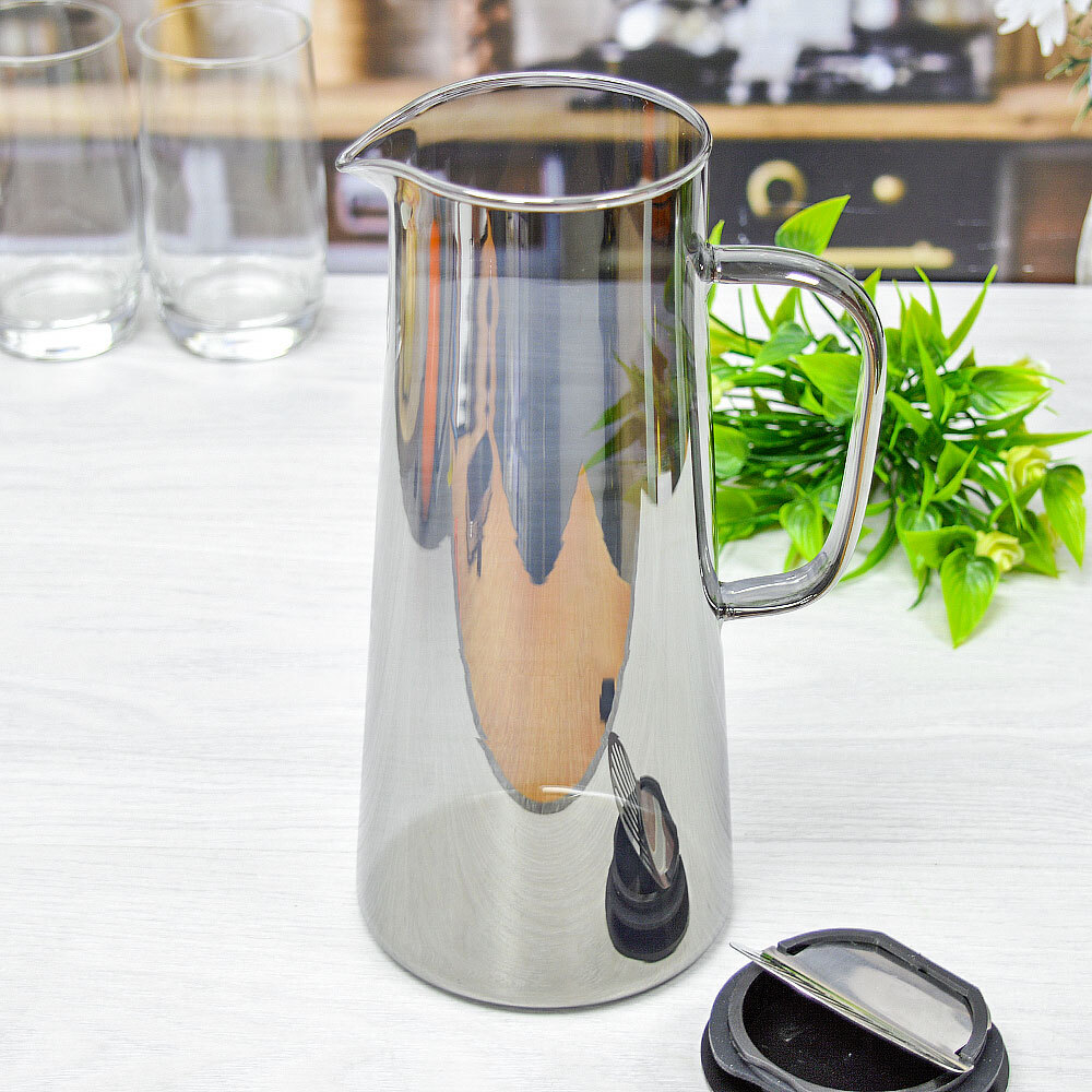 Чайник заварочный 1,4л стеклянный "Кувшин LD", черный