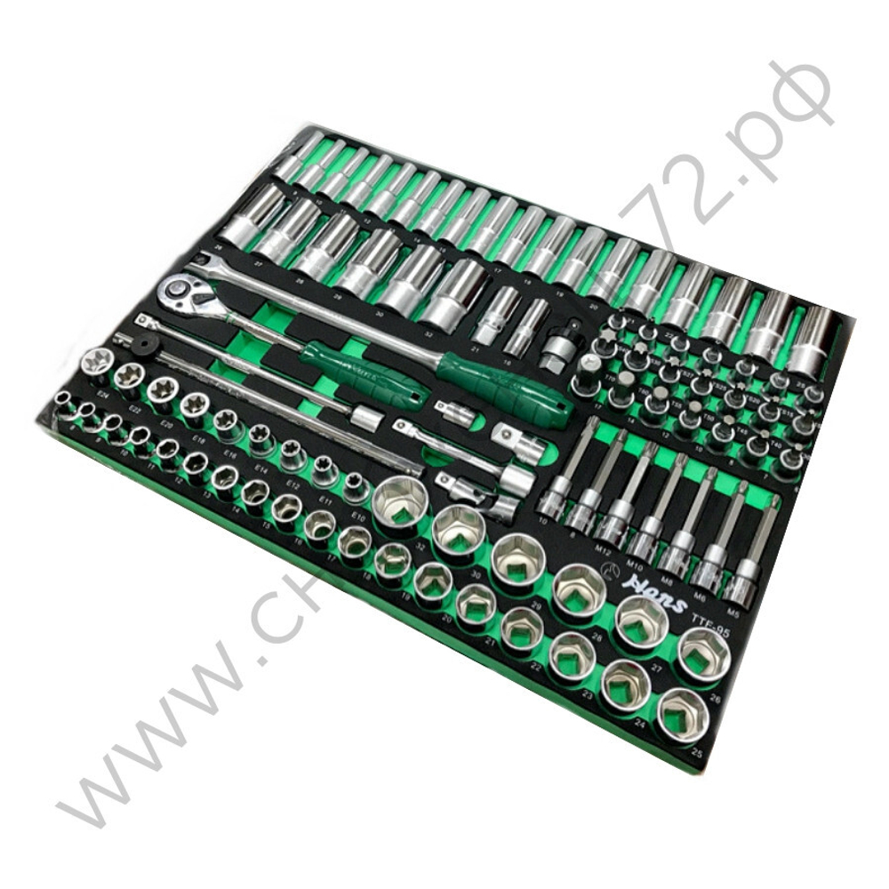 Трещотка с торцевыми головками и аксессуарами Hans на 1/2" в ложементе, TTF-95