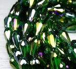 БК004ДС118 Хрустальные бусины-капли, цвет: темно-зеленый AB прозрач, размер 11х8 мм, кол-во: 15 шт.