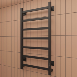 Полотенцесушитель электрический EWRIKA Пенелопа КВ7 80x45 см, подключение справа, слева, скрытое подключение справа, матовый черный, лесенка, из стали