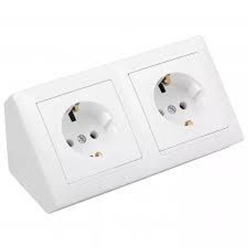 БЛОК угловой роз. ОУ 2 мест.16A бел.,с/з  пластик IP20 Bylectrica Стиль