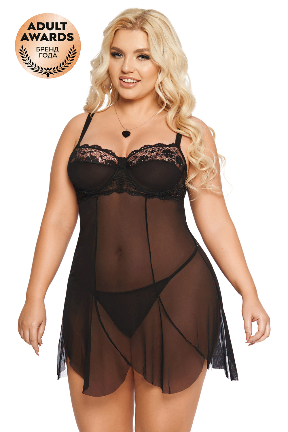 Ночная сорочка и стринги SoftLine Collection Carla черная XXXL