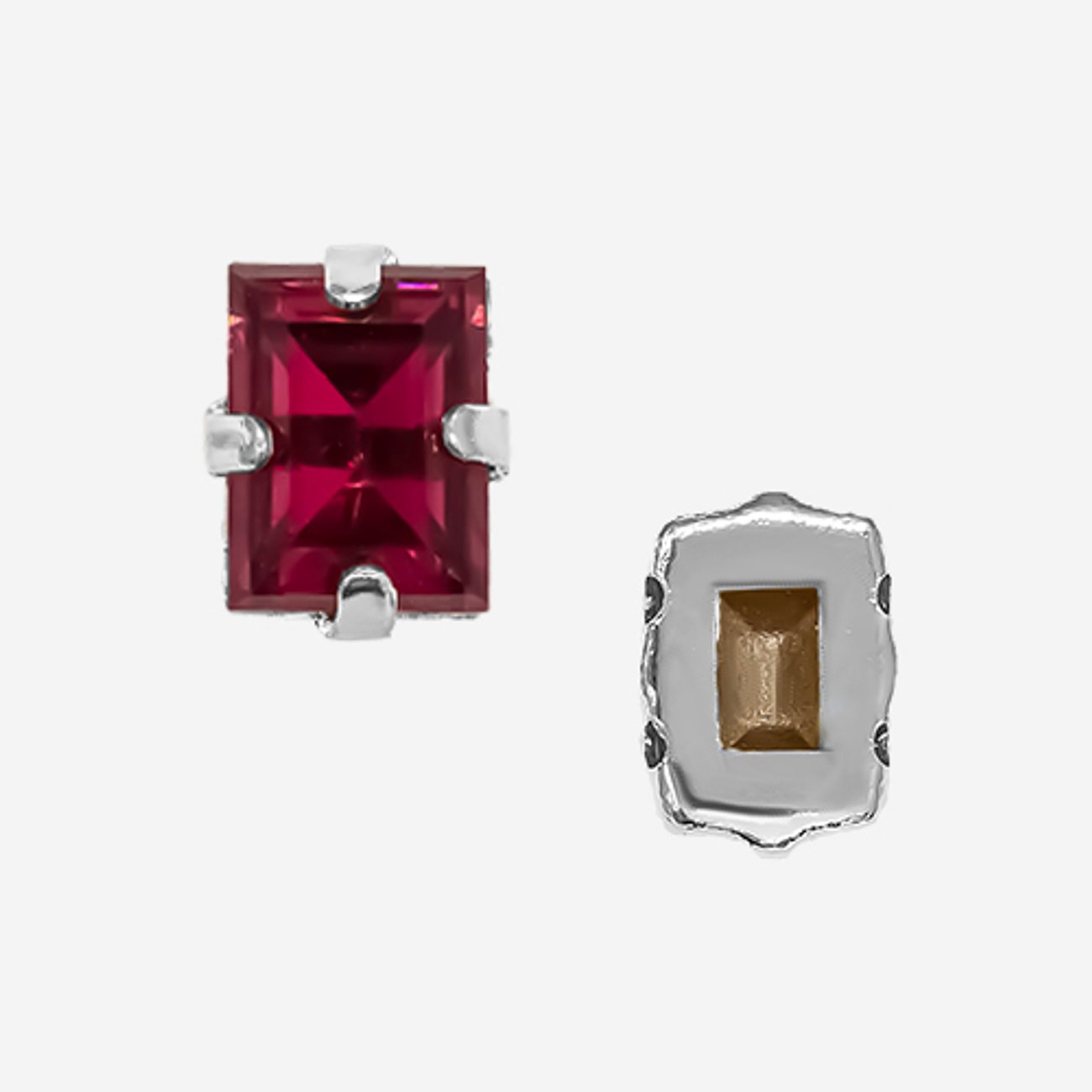 Кристалл Прямоугольник (Step Cut Fancy Stone) в цапах, оттенок "Фуксия"/"Fuchsia", 9*7мм, родирование