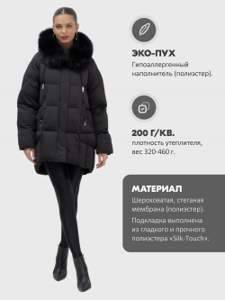 Куртка зимняя женская с мехом и капюшоном тренд черного цвета 7660Ch