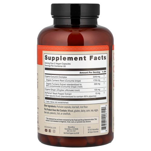 NatureWise, куркумин из органической куркумы, 180 веганских капсул