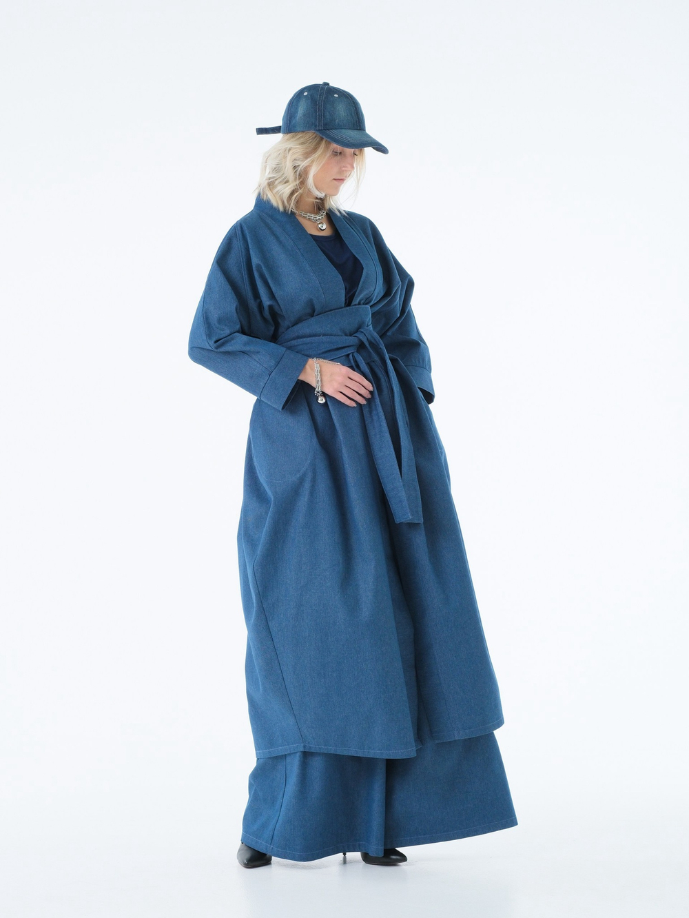 Кафтан /джинс / синий+ кушак