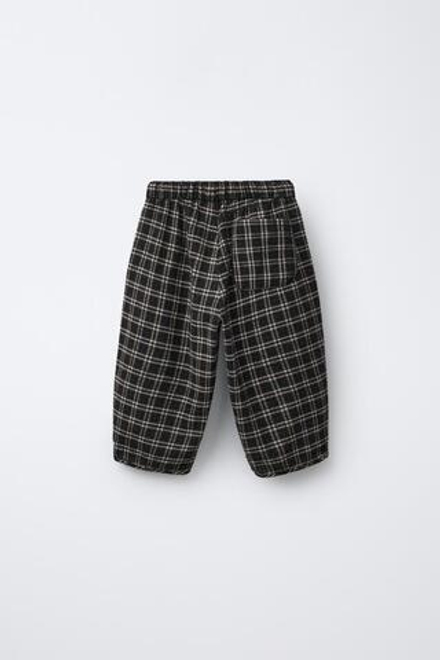 ZARA БРЮКИ БЭГГИ В КЛЕТКУ, ЧЕРНЫЙ