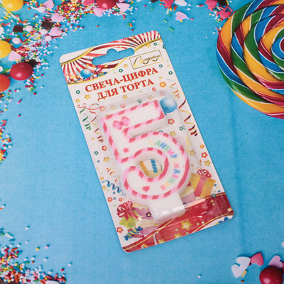 Свеча для торта Цифра Happy «5» 6*4 см, красный