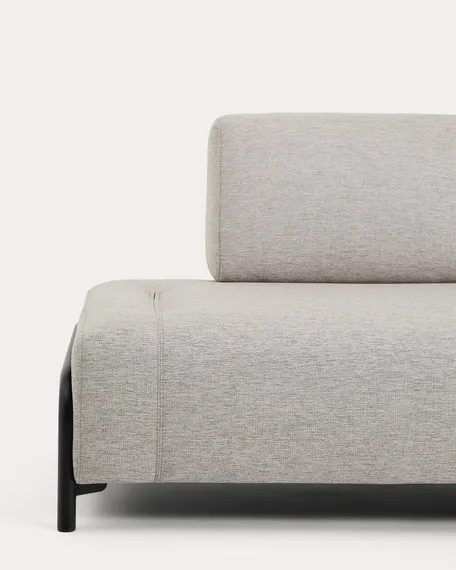 2-местный модуль дивана Compo из шенилла серо-бежевого цвета с черным каркасом, 200 см