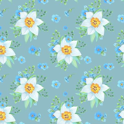 Белые нарциссы и незабудки