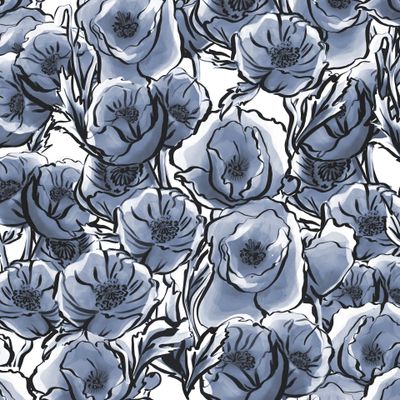 Серо-голубые акварельные цветы