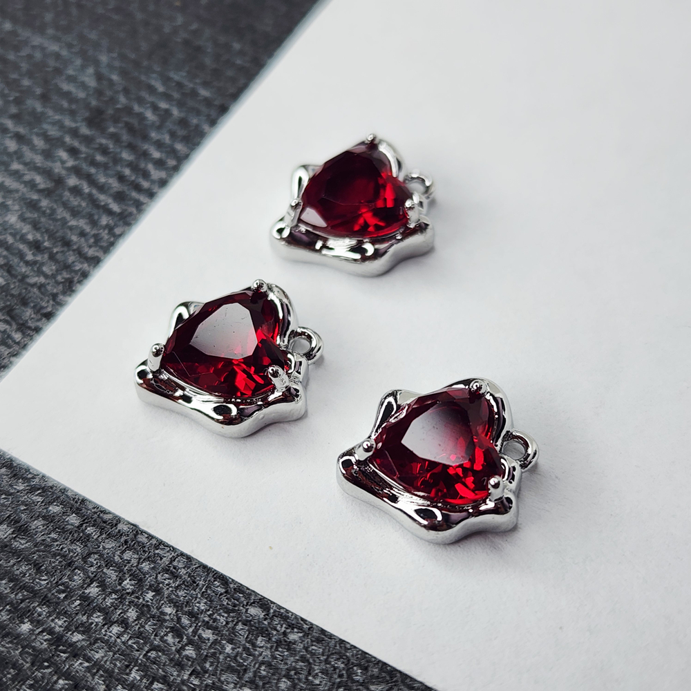 Сердце родий, красное, подвеска р-р 12.5мм, люкс фурнитура, штучно