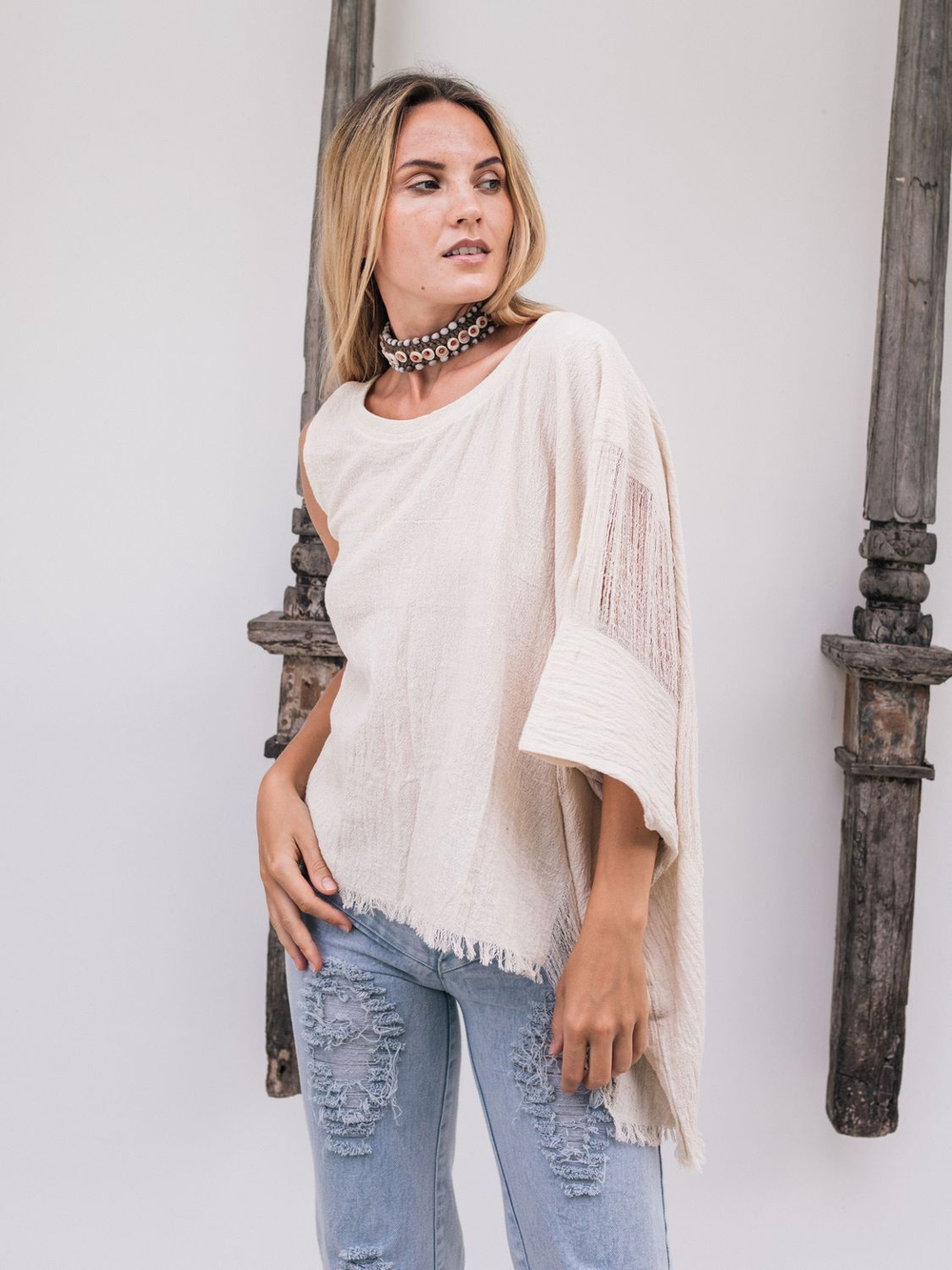 Асимметричный бохо-топ молочный