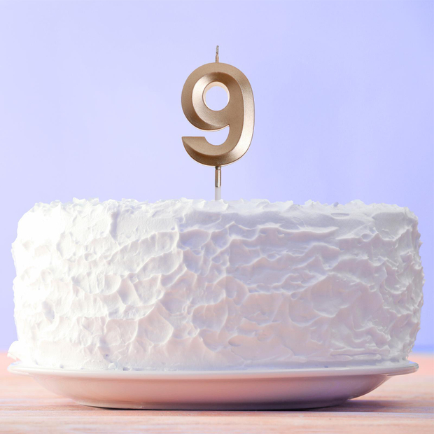 Свеча в торт цифра "9" , шампань, 5 х 12 см