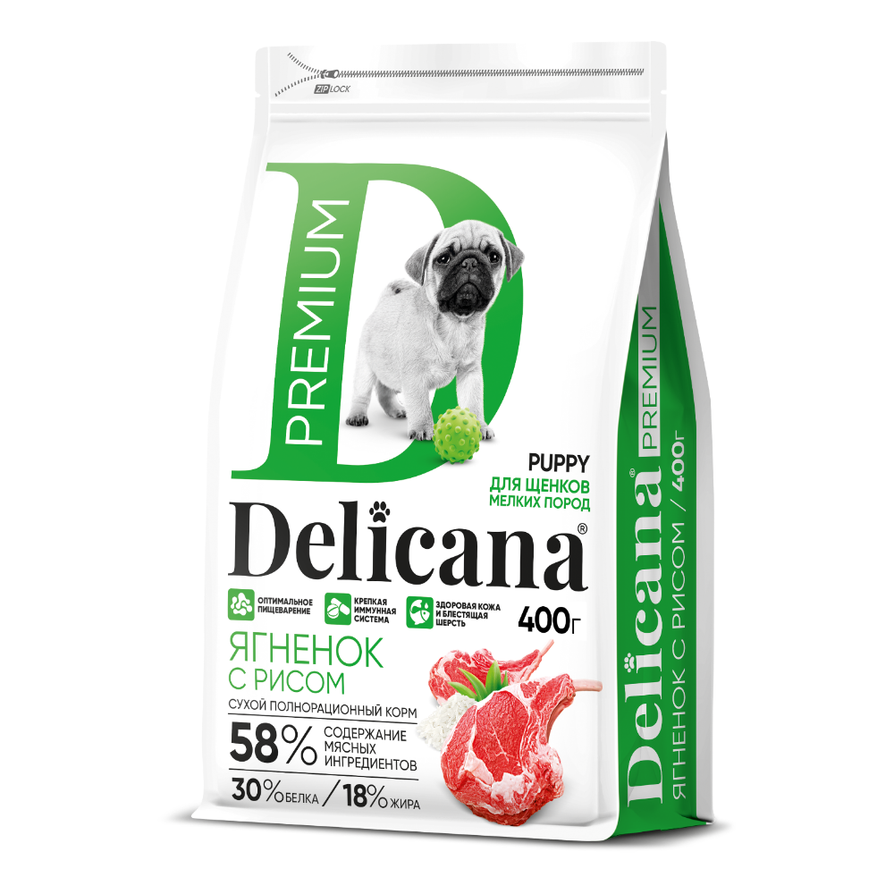 Delicana корм сухой для щенков мелких пород ягнёнок, рис