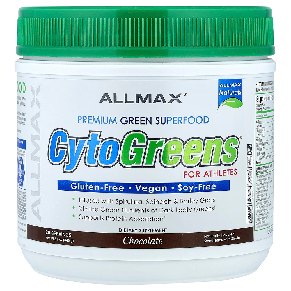 ALLMAX, CytoGreens®, зеленый суперфуд премиального качества для спортсменов, со вкусом шоколада, 345 г (2,2 унции)