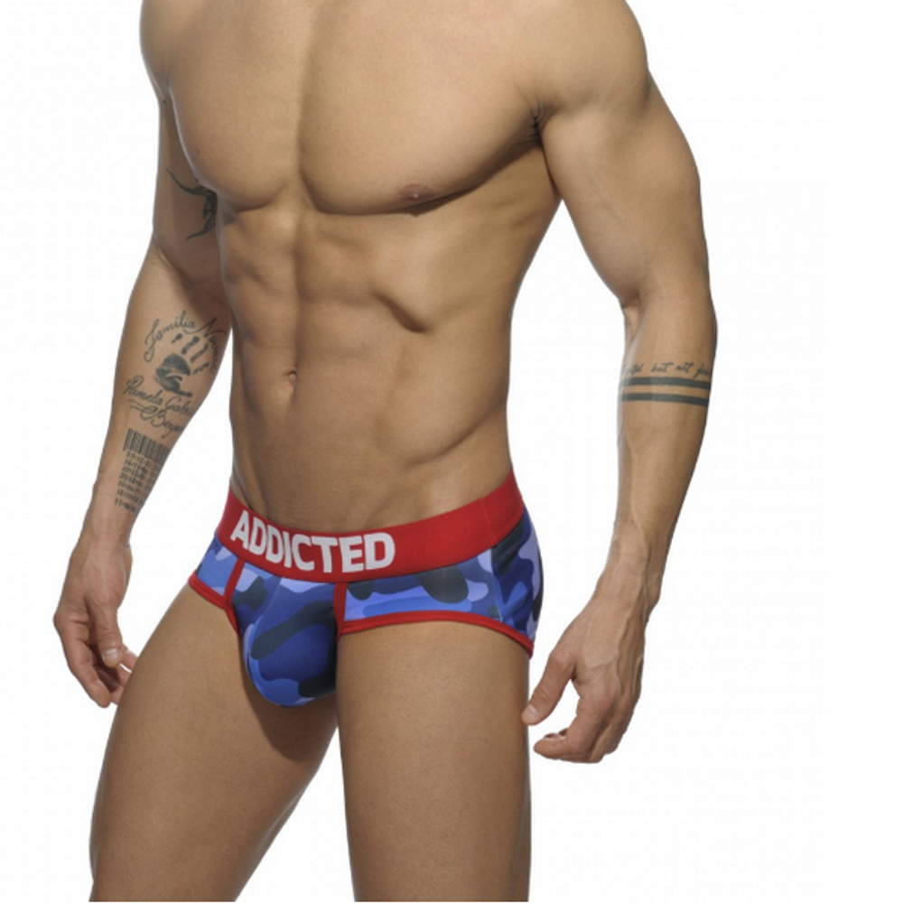 Мужские трусы брифы камуфляжные  с красной резинкой Addicted