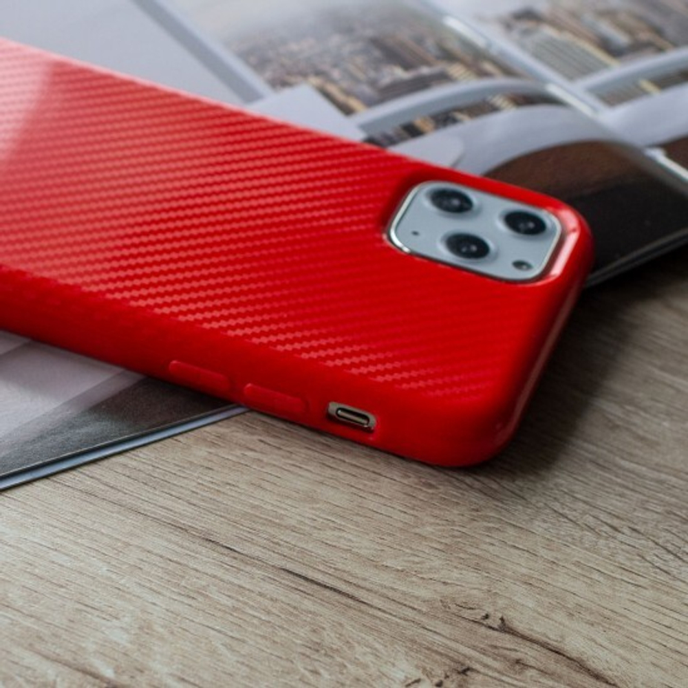 Чехол ТПУ карбон глянцевый для iPhone 11 Pro Max, 011457 Красный
