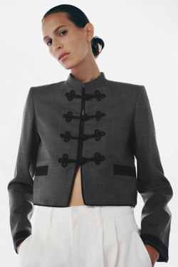 ZARA БЛЕЙЗЕР С НАКИДКОЙ — ZW COLLECTION, СЕРЫЙ МЕЛАНЖ