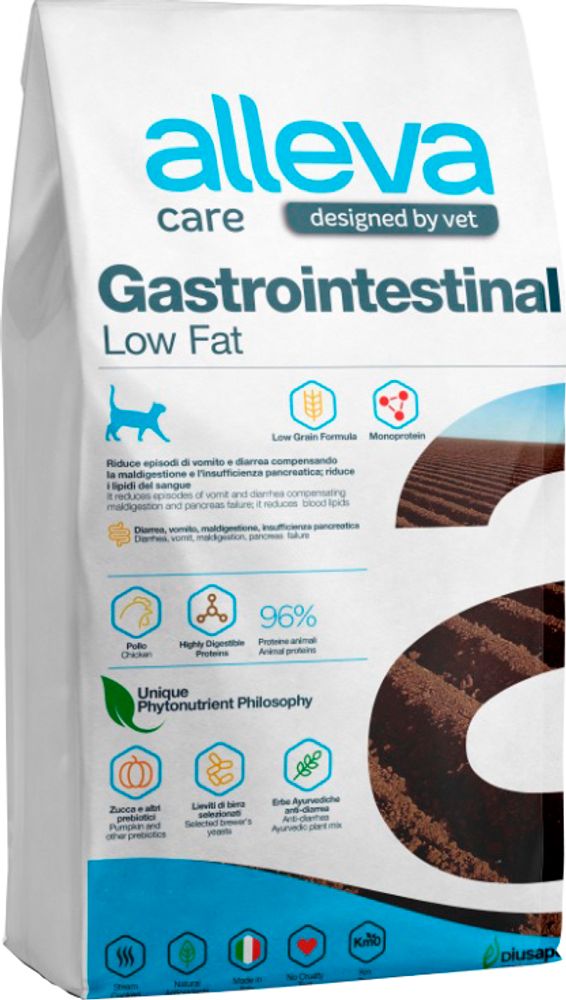 Alleva Care 5кг Gastrointestinal Low Fat Корм для кошек, диетический, со сниженным уровнем жира, при заболеваниях желудочно-кишечного тракта
