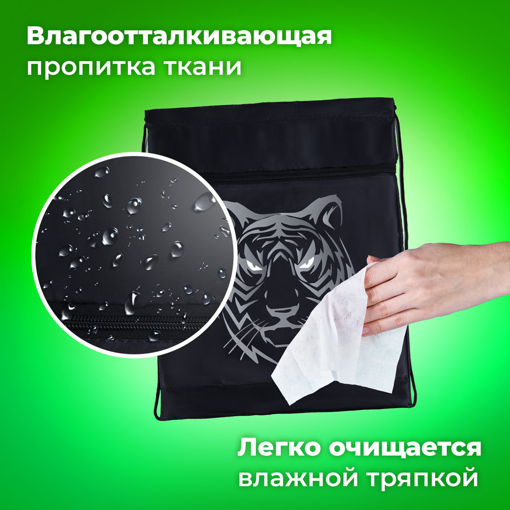 Мешок для обуви BRAUBERG с петлёй карман на молнии 47х37 см "Tiger" (3 штуки в упаковке)